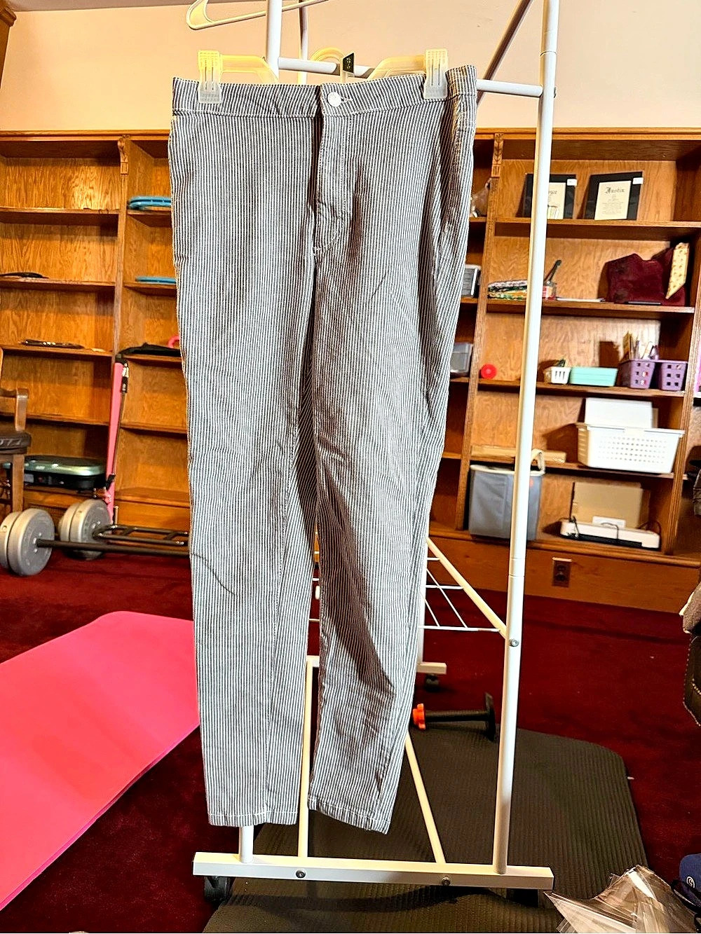 Free People Railroad Stripe Skinny Jeans Grey White Ticking Size 27